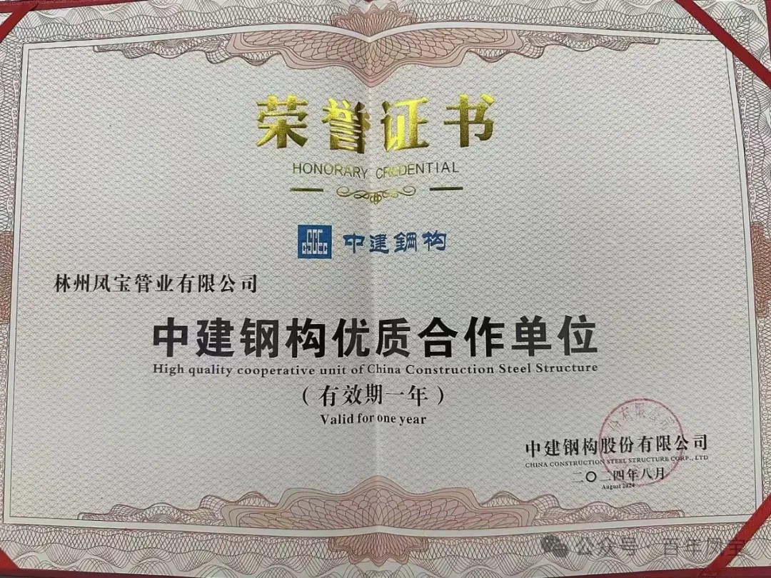 乐投在线（中国）管业获评“中建钢构优质合作单位”